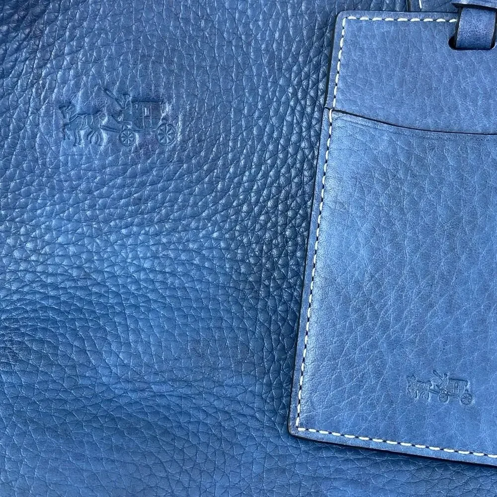 Coach Blue Black 100% Leather Reversible Zip Pocket ShoulderTote Bag Handbag OS